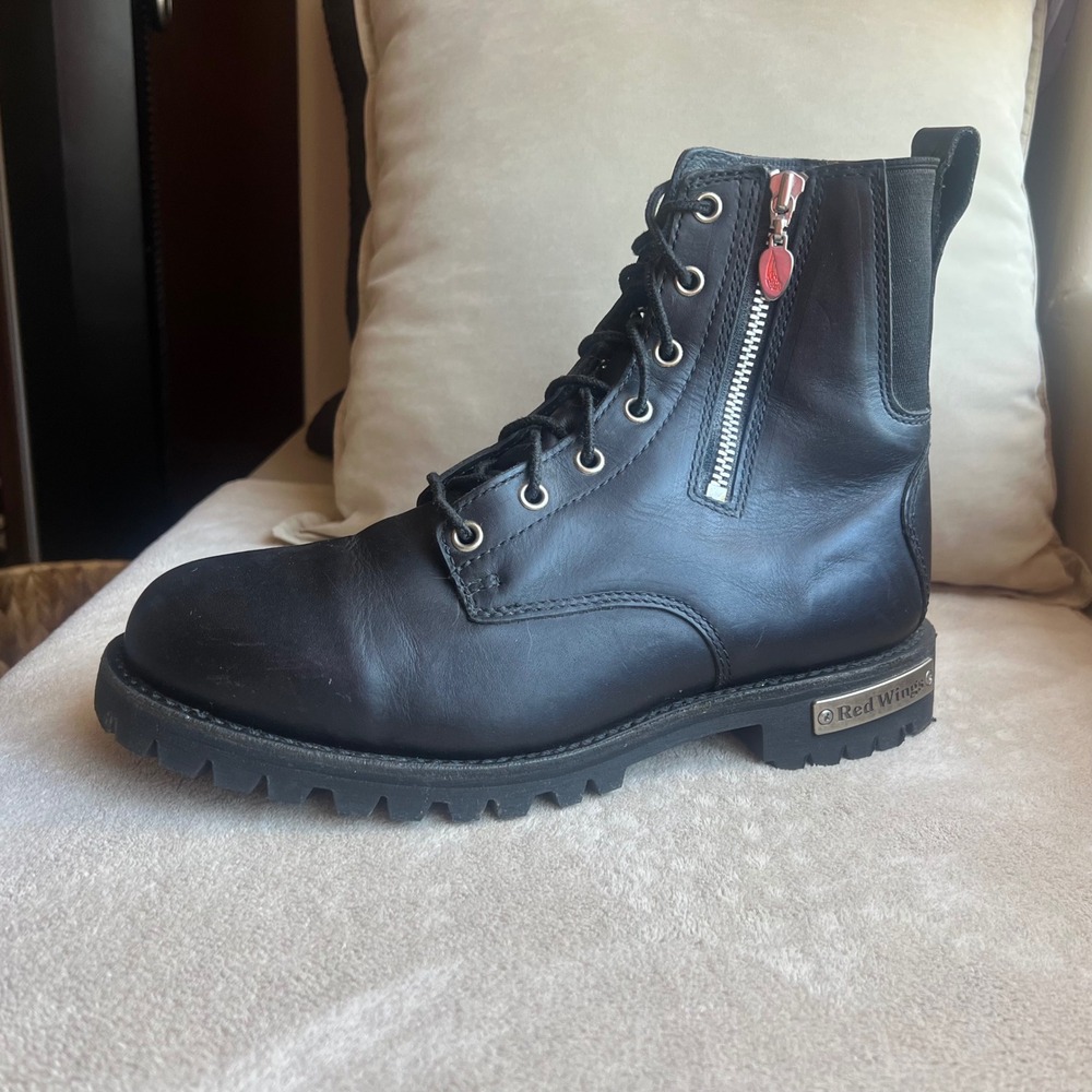 Red Wing Shoes Women 9.5 Black Leather Combat Side Zip Moto Boots Grunge Goth